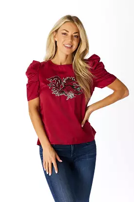 SE Sequin Gamecock Puff Sleeve Top