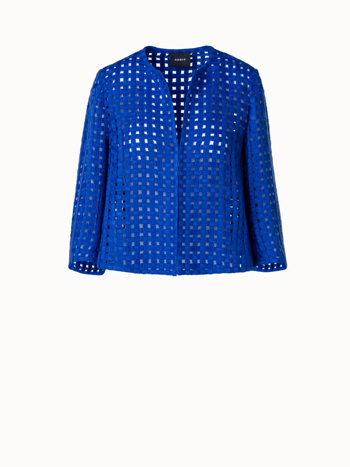 Short Jacket in Wool Grid Embroidery