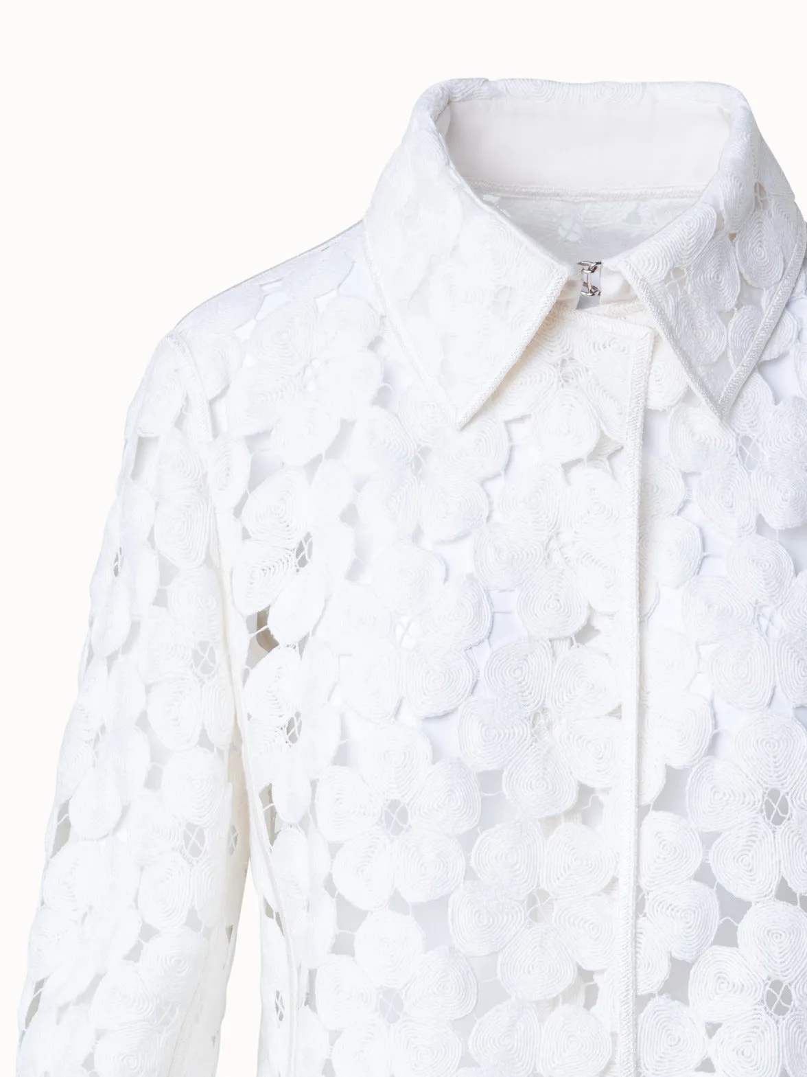 Short Jacket with Allover Anemone Embroidery