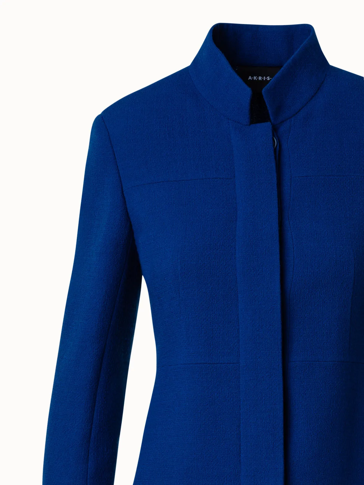 Short Jacket with Mock Neck in Wool Crêpe Double-Face