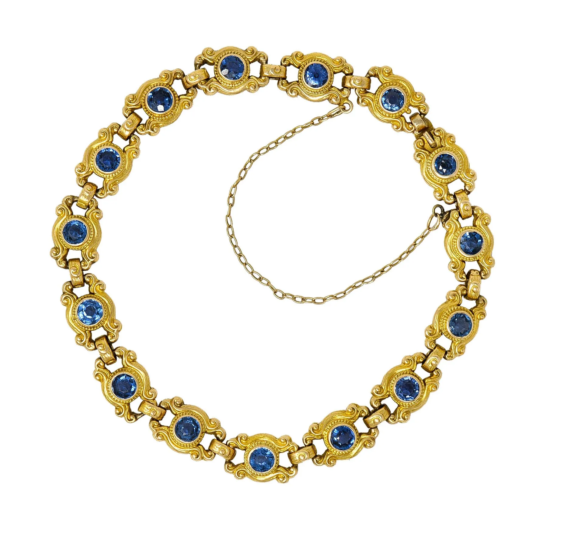 Sloan & Co. 4.50 CTW Sapphire 14 Karat Gold Link Bracelet