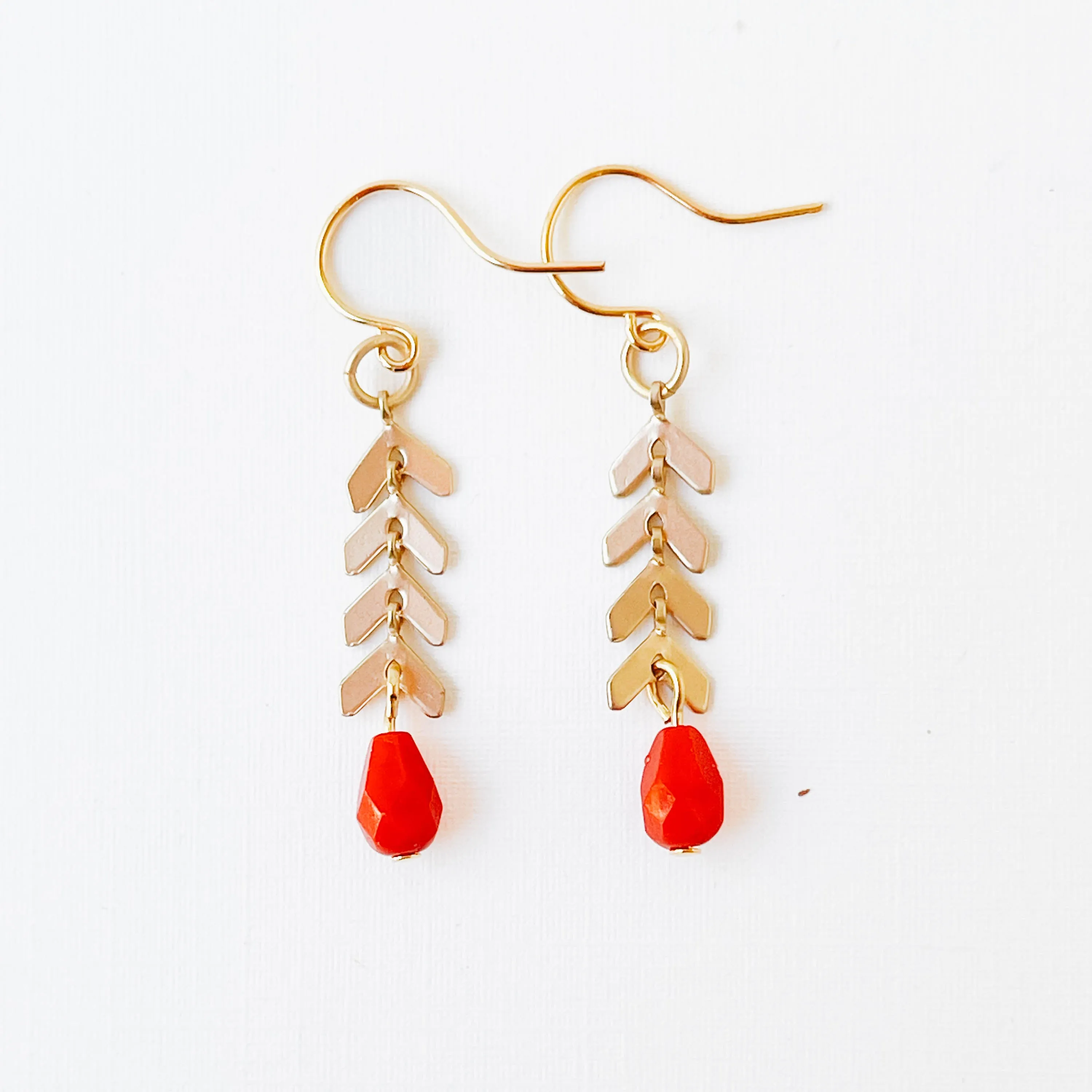 Small Chevron and Red Bead Earrings