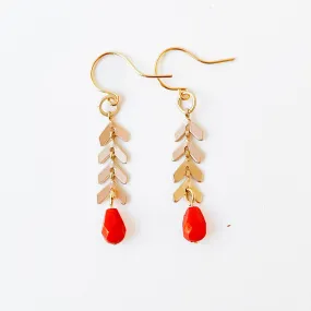 Small Chevron and Red Bead Earrings