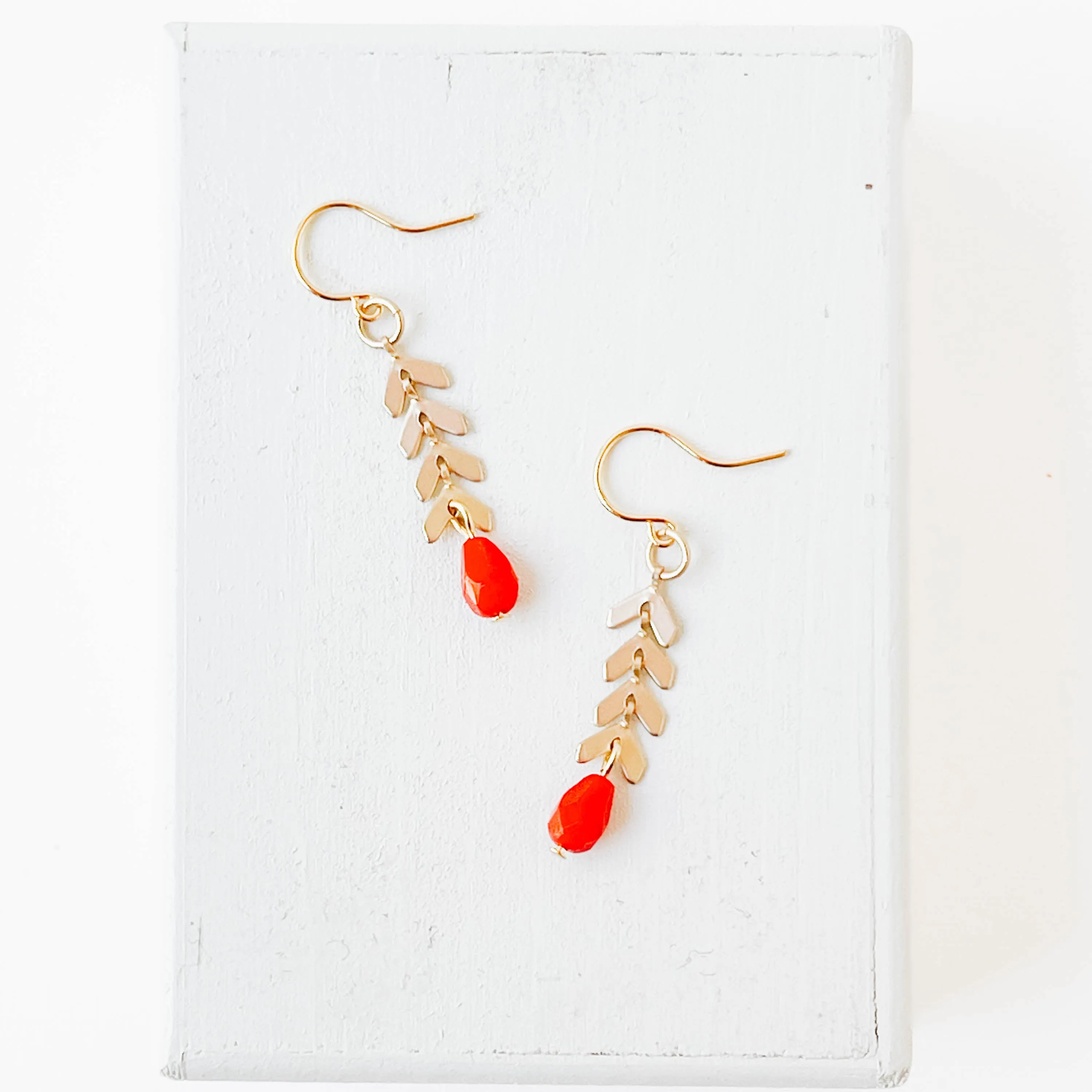 Small Chevron and Red Bead Earrings