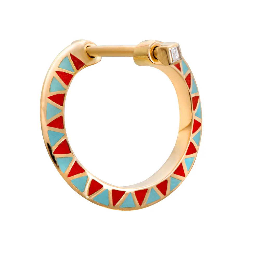 Small Hoop Earrings with Triangle Chevron Pattern in Enamel