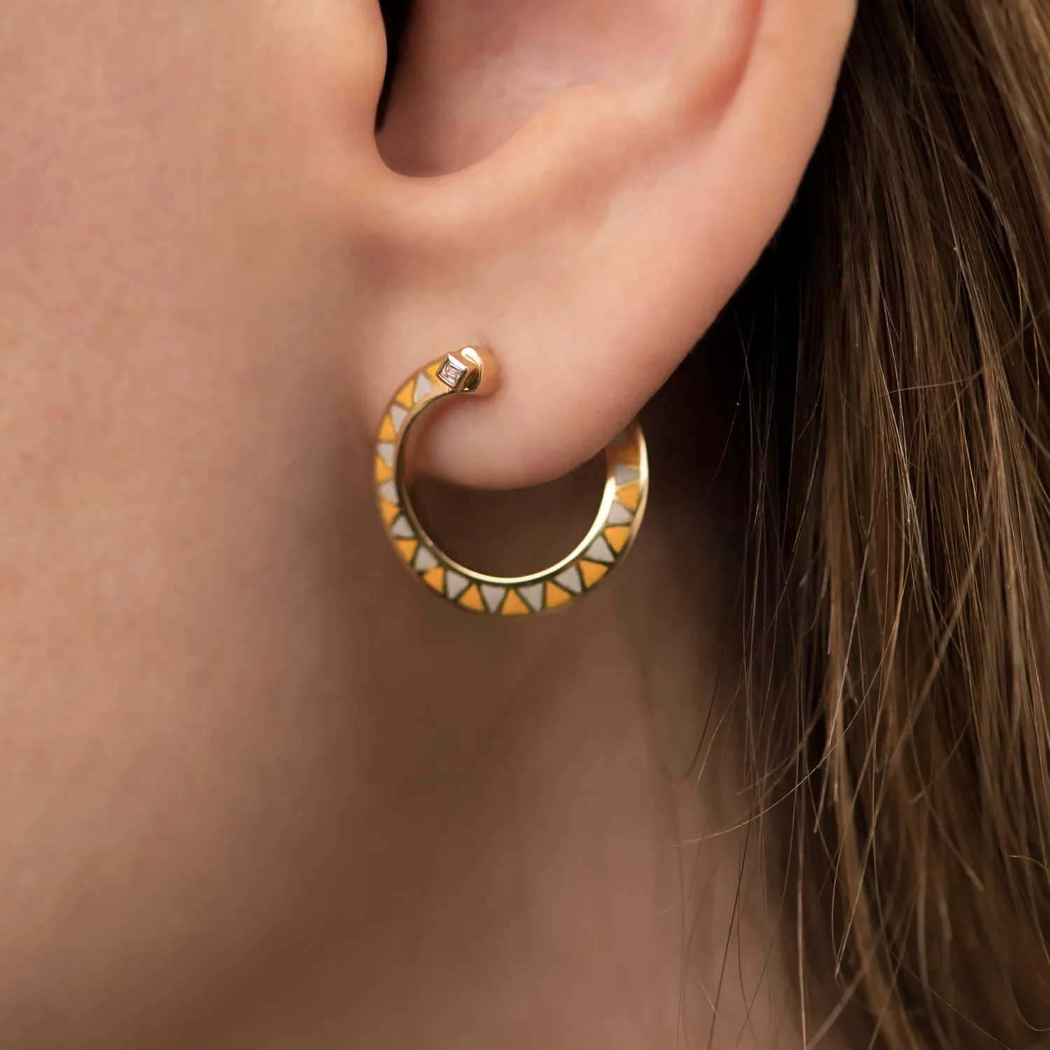 Small Hoop Earrings with Triangle Chevron Pattern in Enamel