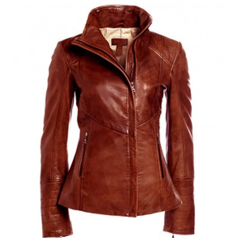 Soft stylish sheep leather jacket with one long and 2 short zip