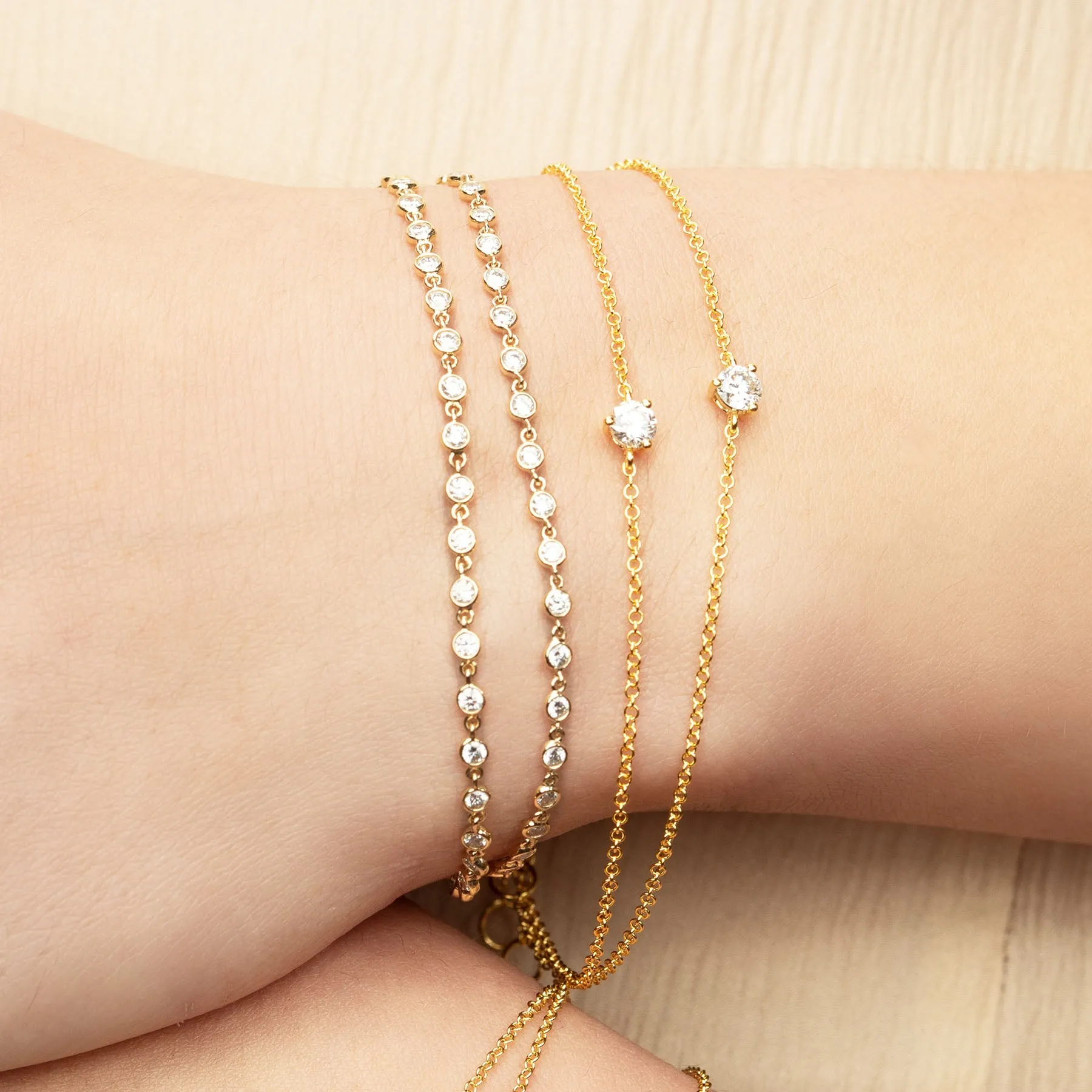 Solitaire Chain Bracelet - White Diamond / 14k Yellow Gold