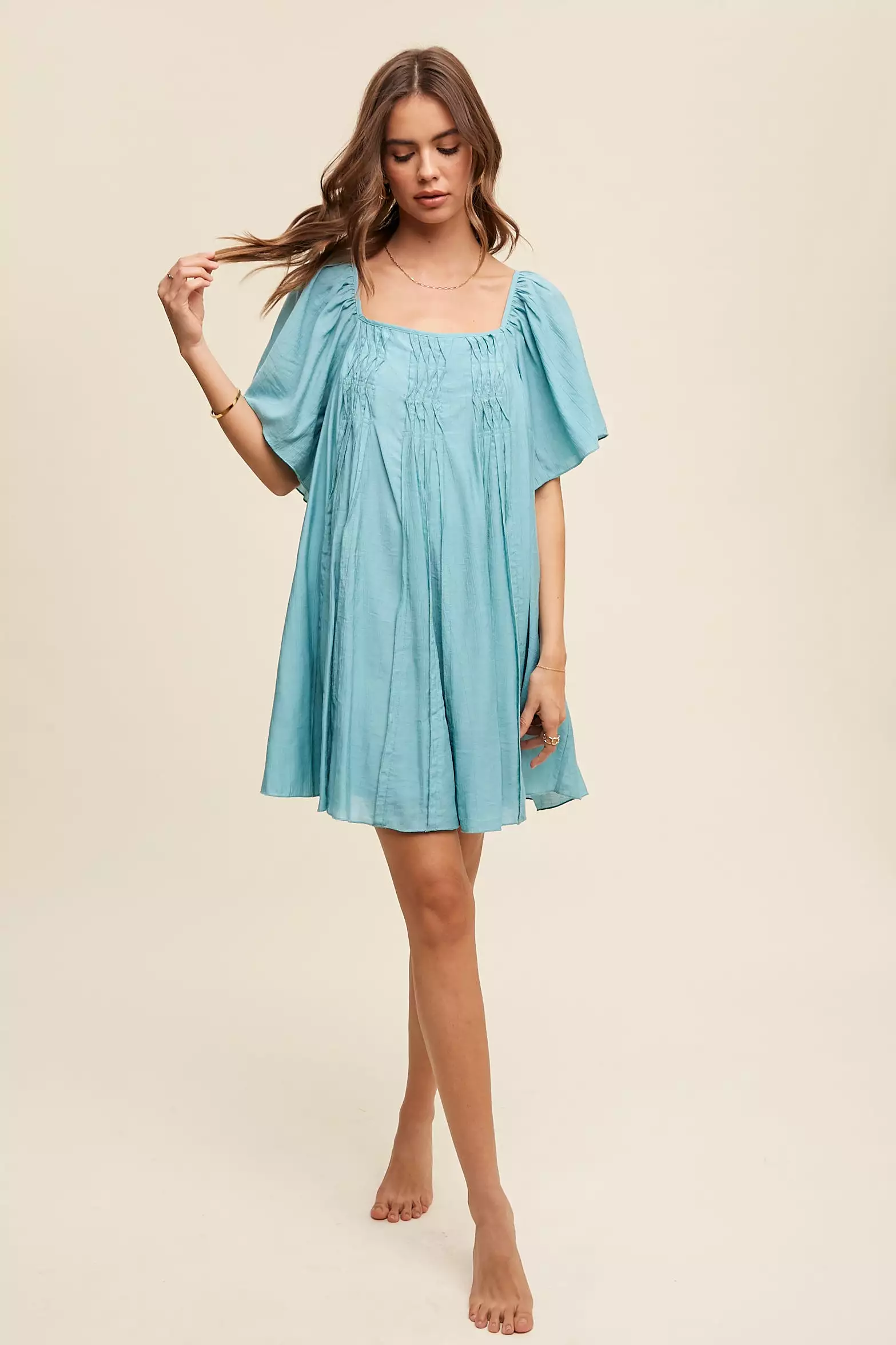 Square Neck Ruffled Design Babydoll Dress