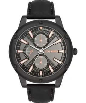 Steve Madden Men's Sleek Black Faux Leather and Dark Gray Alloy Metal Watch