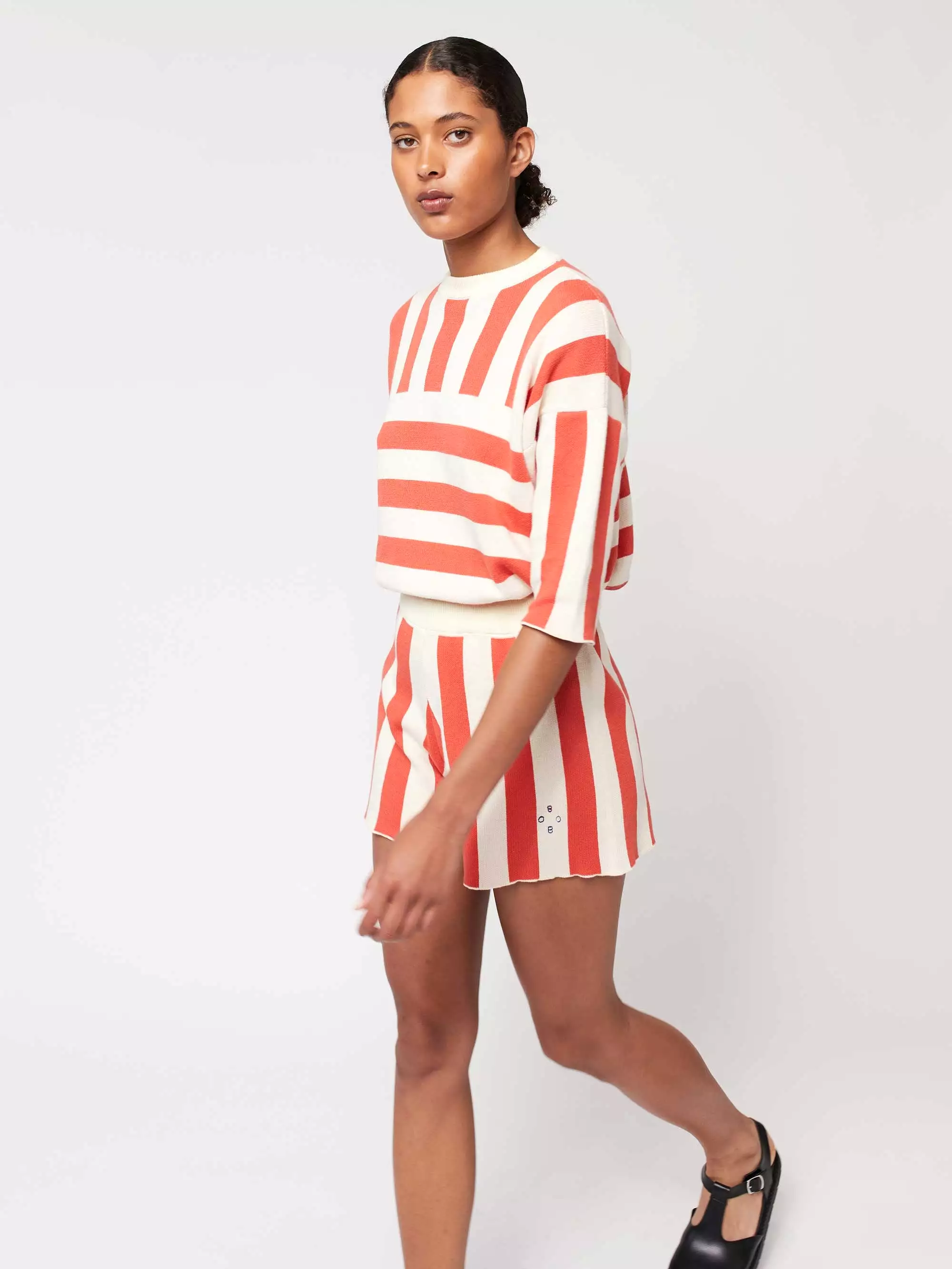 Striped Short Sleeve Knitted Sweater