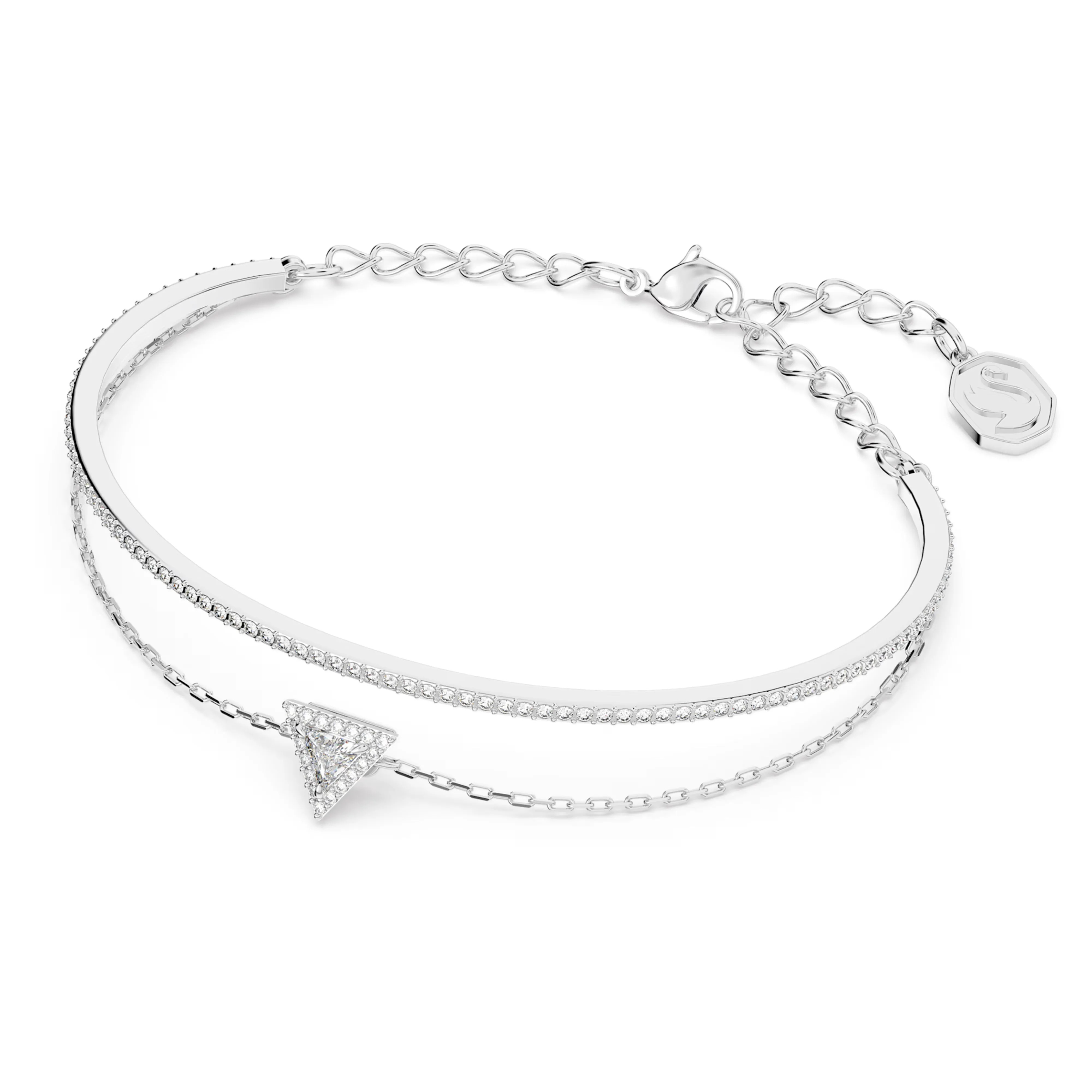 Swarovski Ortyx bracelet Triangle cut, Pavé, White, Rhodium plated, Medium -5643733