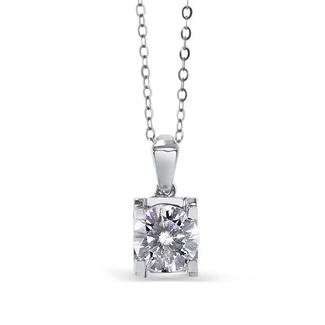 “Trinity” Moissanite 1ctw Round Solitaire Necklace in 18k Gold 