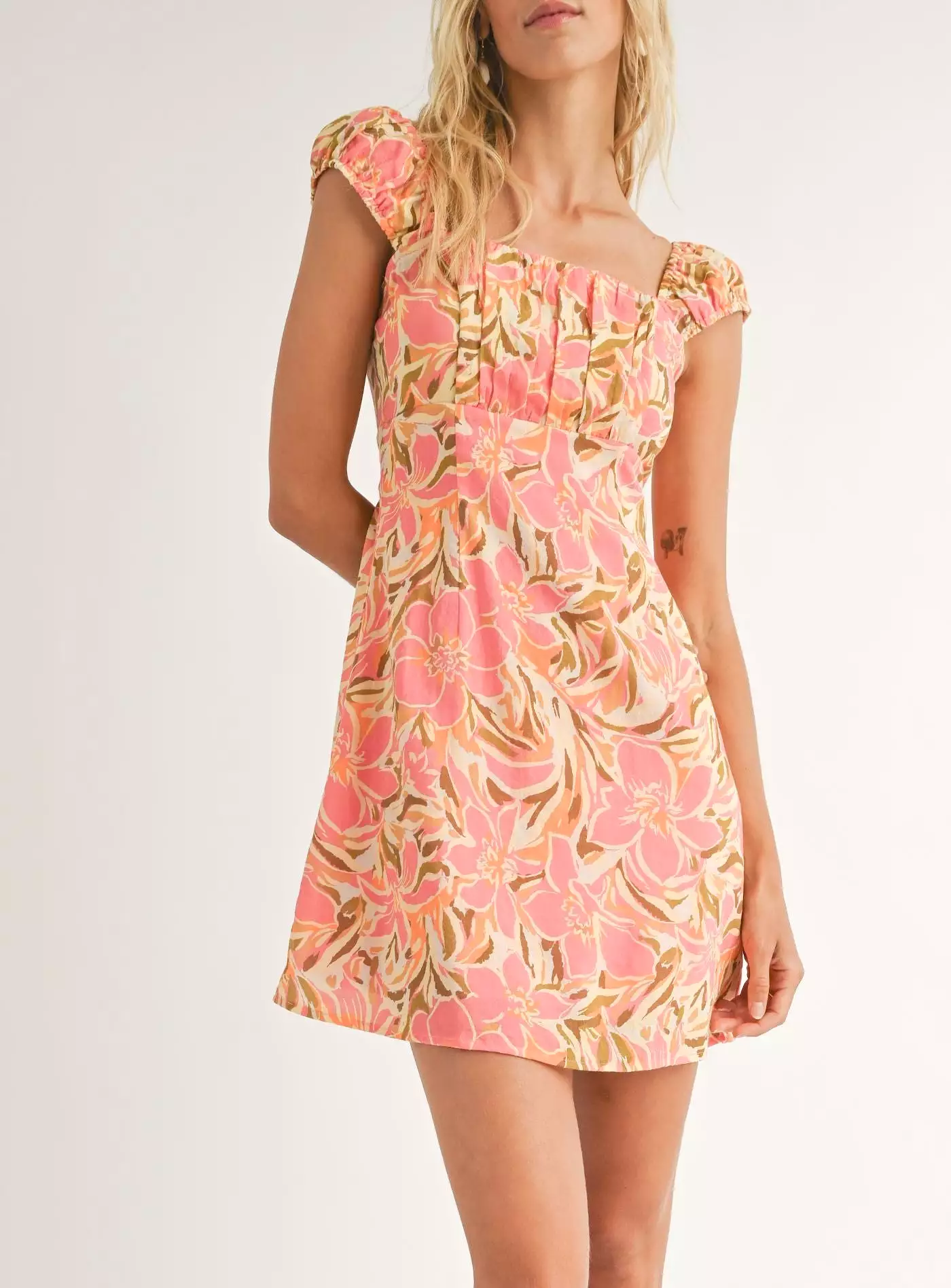 Tropical Gal Gathered Sleeve Mini Dress