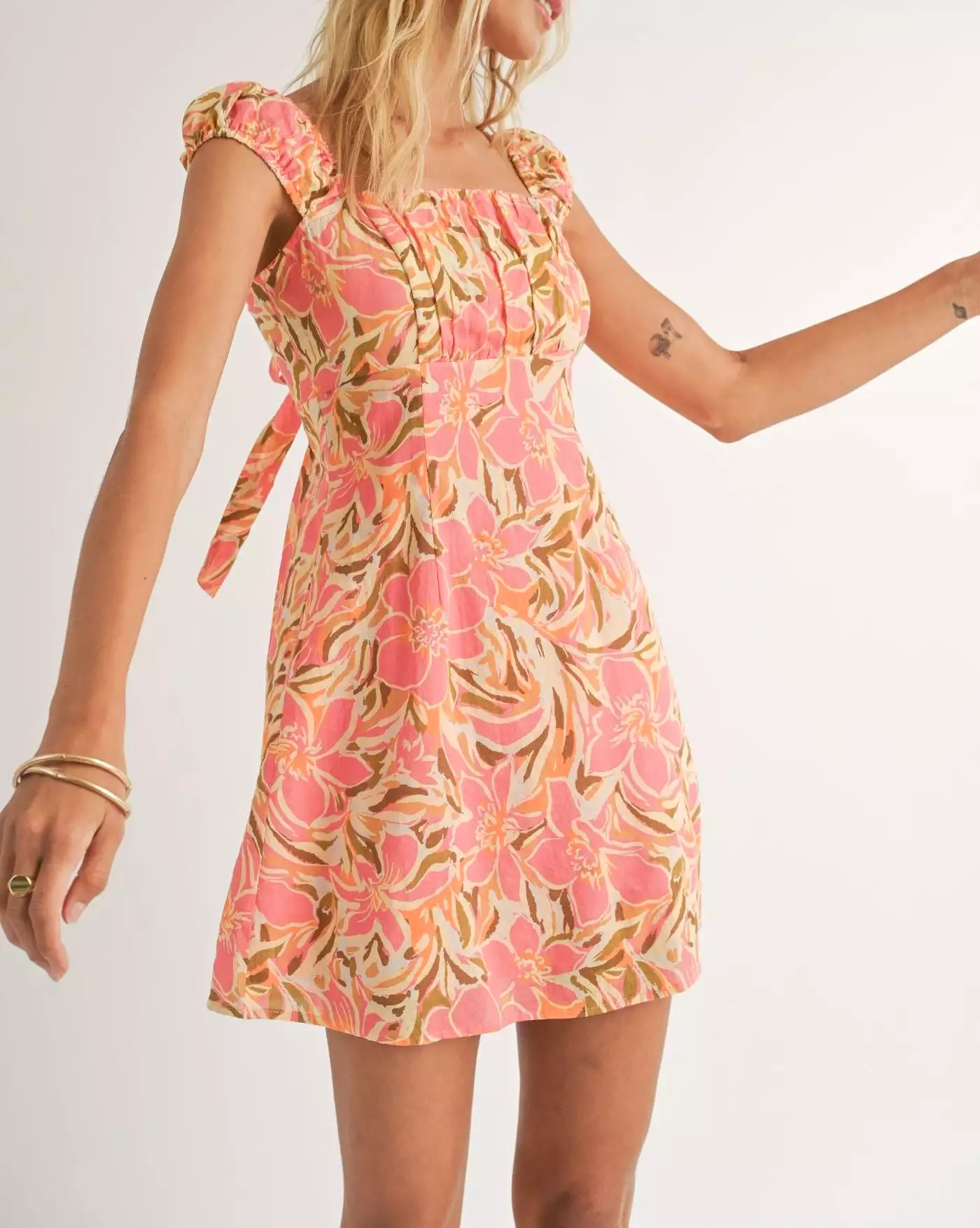 Tropical Gal Gathered Sleeve Mini Dress