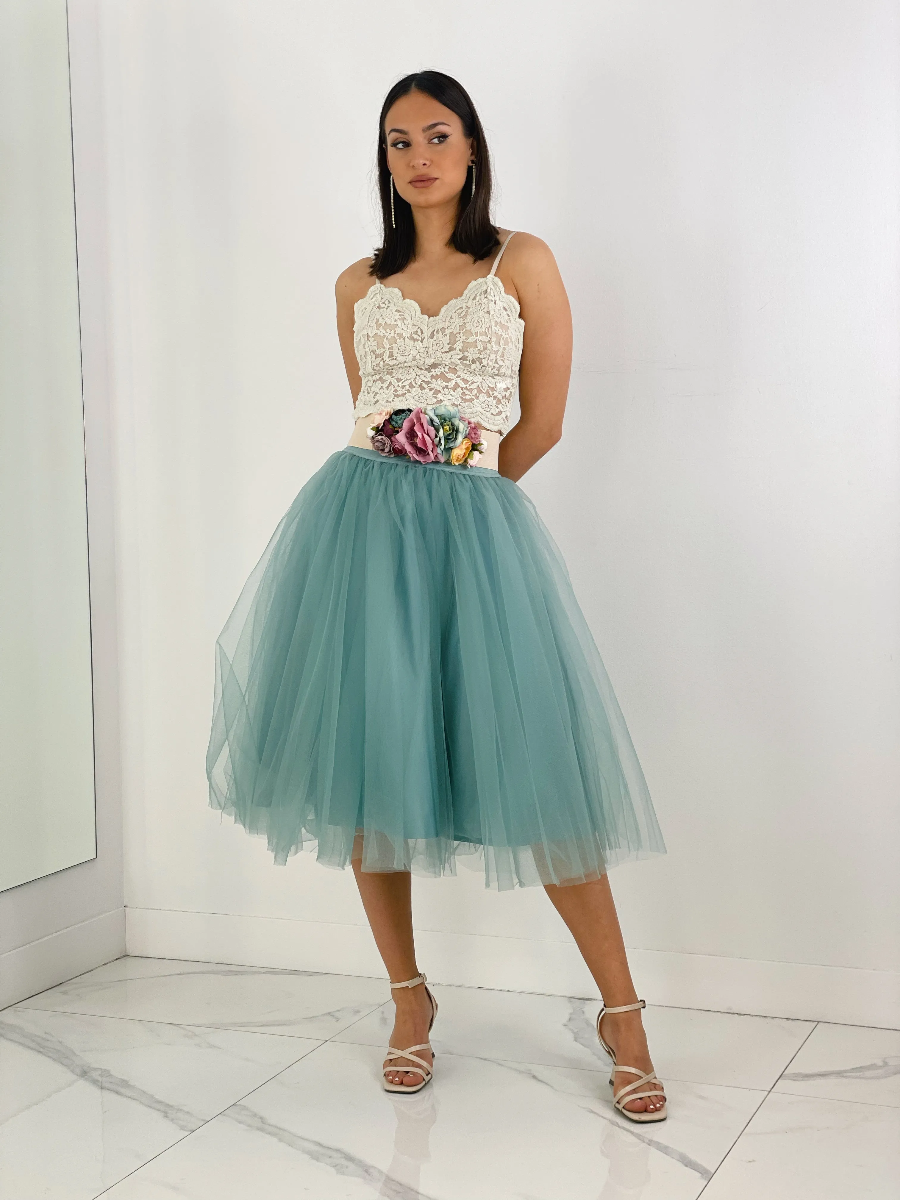 Tulle midi skirt