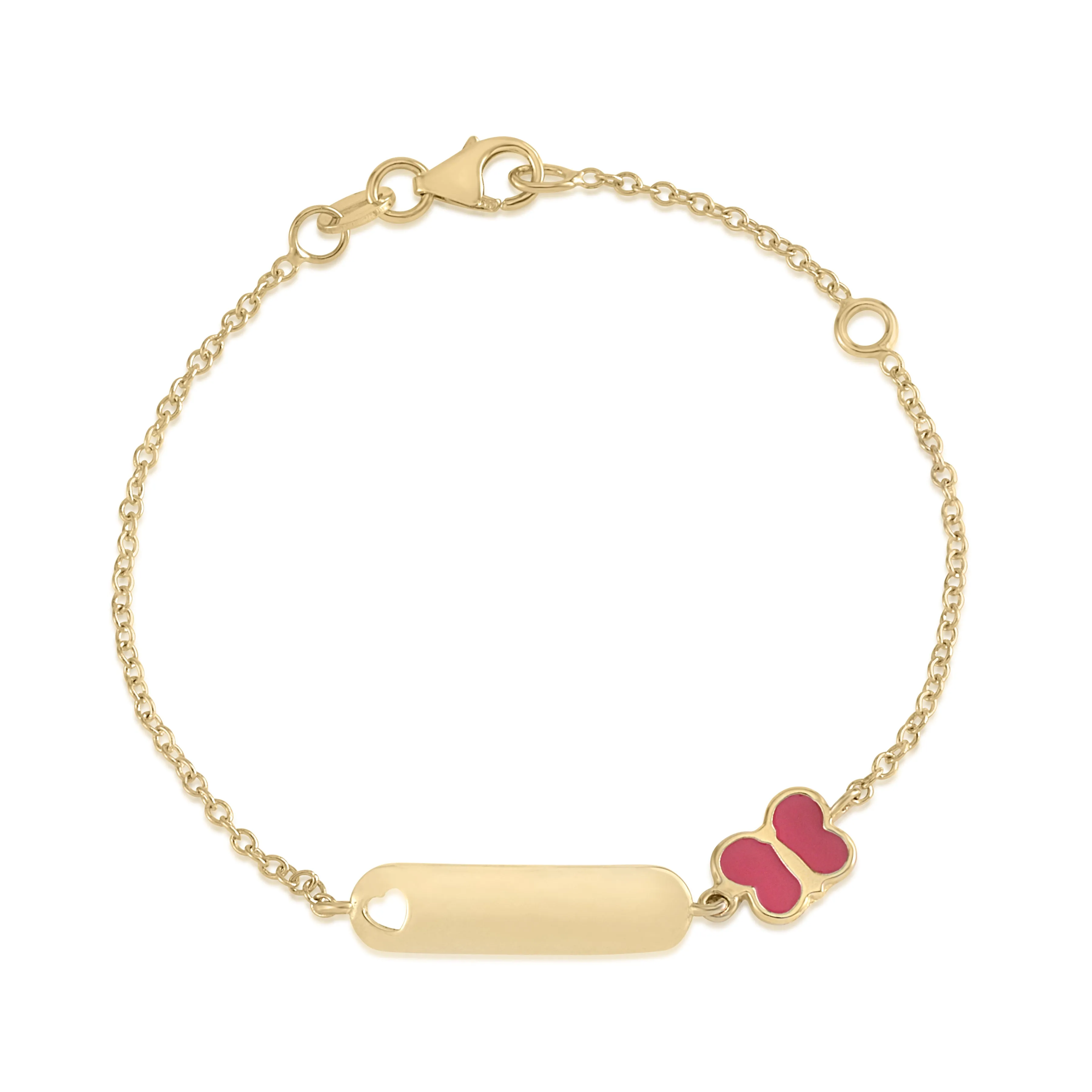 UNICORNJ 14K Yellow Gold Childrens ID Bracelet with Butterfly Charm Red Enamel 5.5 Italy