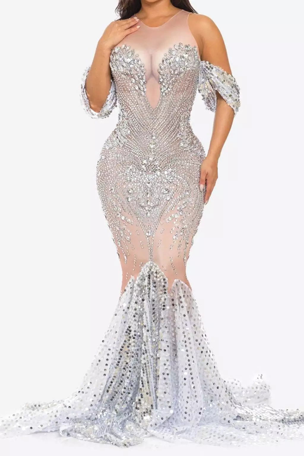 Valerie 3D Cleavage Diamante Maxi Dress