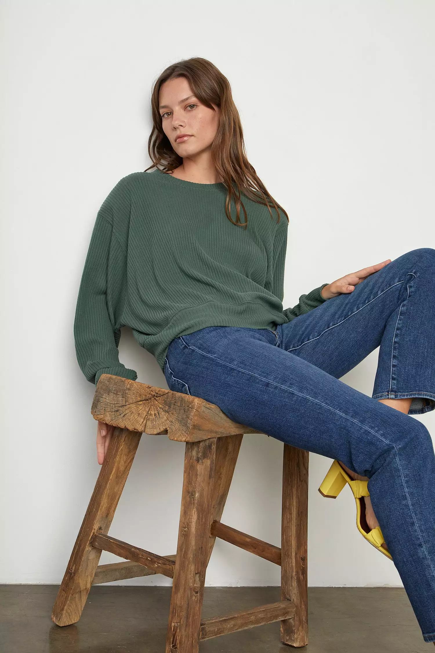 Velvet Women's Lux Rib Round Neck Sweater - CYPRESS