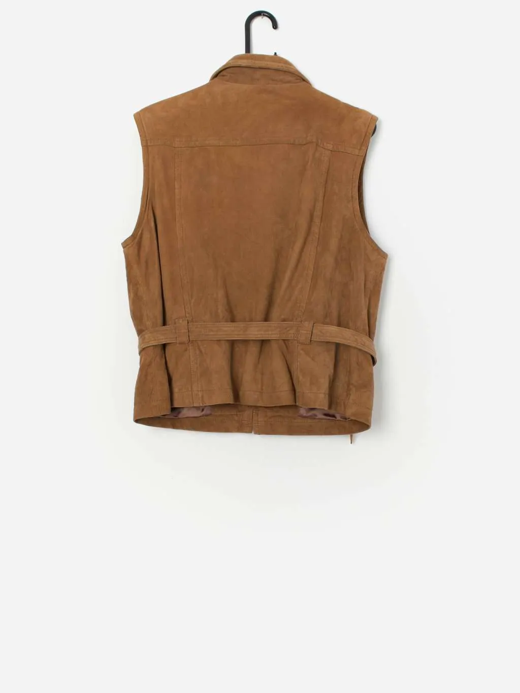 Vintage Betty Barclay suede vest in tan with belt detail – Medium