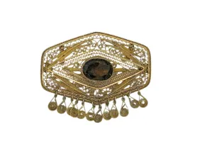 Vintage Middle Eastern Israel Filigree Pendant/ Brooch with Smoky Quartz