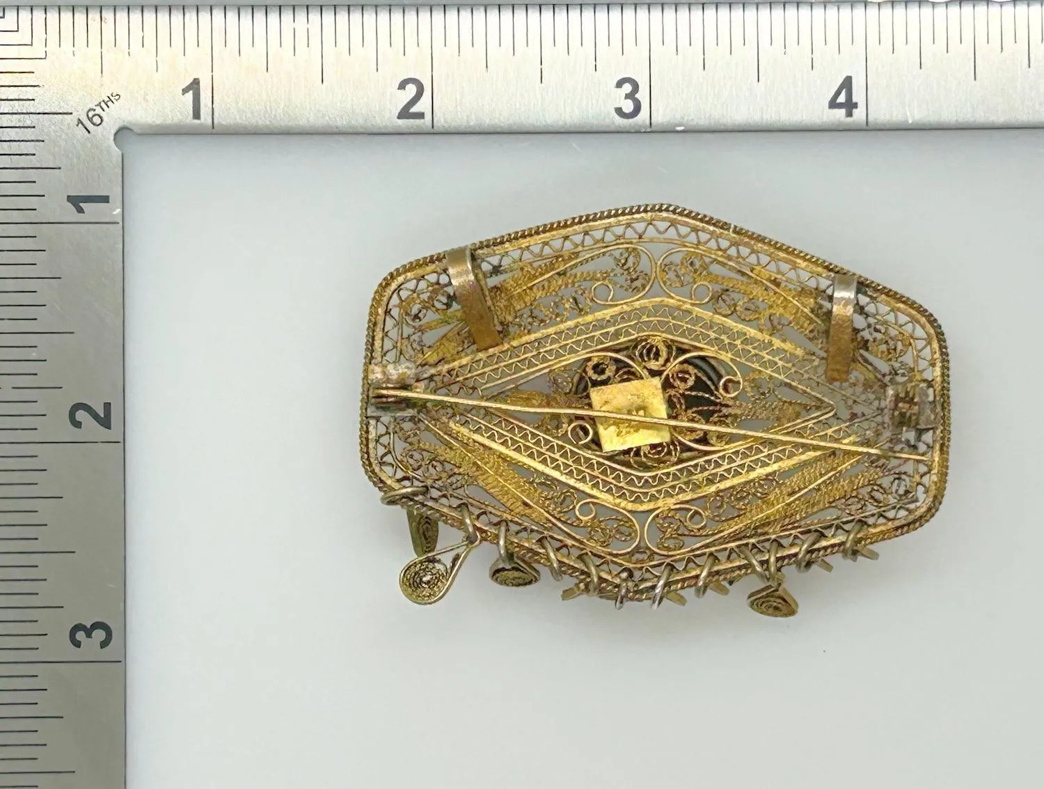 Vintage Middle Eastern Israel Filigree Pendant/ Brooch with Smoky Quartz