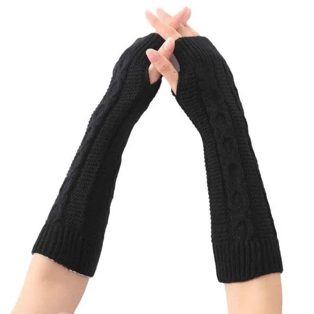 Women's Knitted Long Gloves Solid Soft Warm Elbow Length Fashion Gloves For Female Women Fingerless Mittens SM6