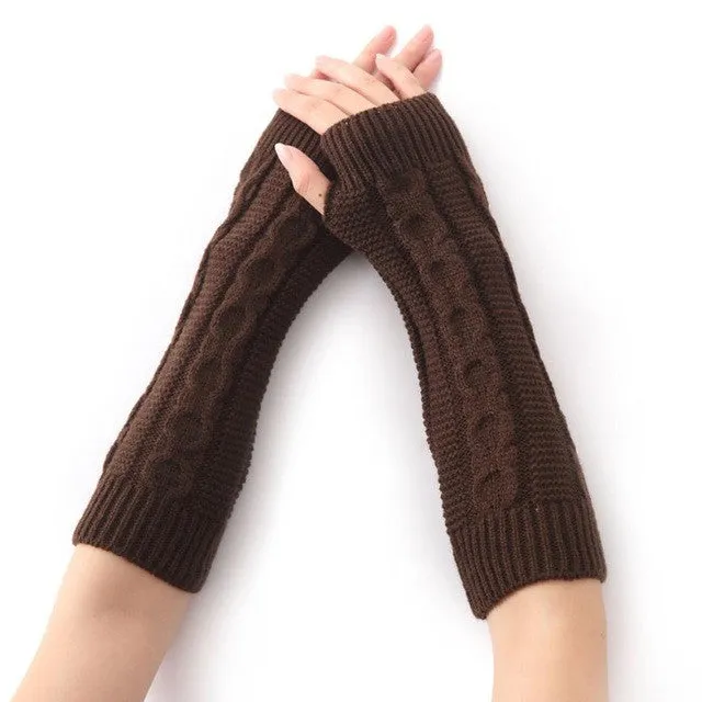 Women's Knitted Long Gloves Solid Soft Warm Elbow Length Fashion Gloves For Female Women Fingerless Mittens SM6