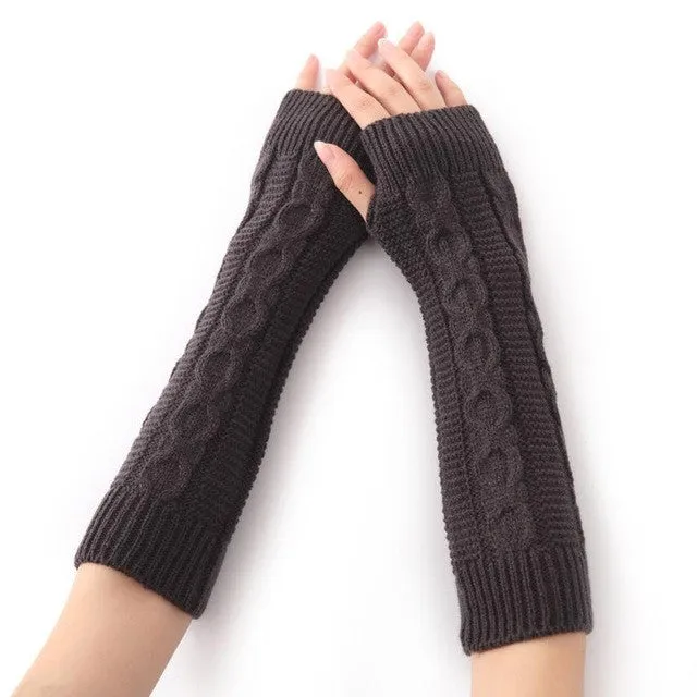 Women's Knitted Long Gloves Solid Soft Warm Elbow Length Fashion Gloves For Female Women Fingerless Mittens SM6