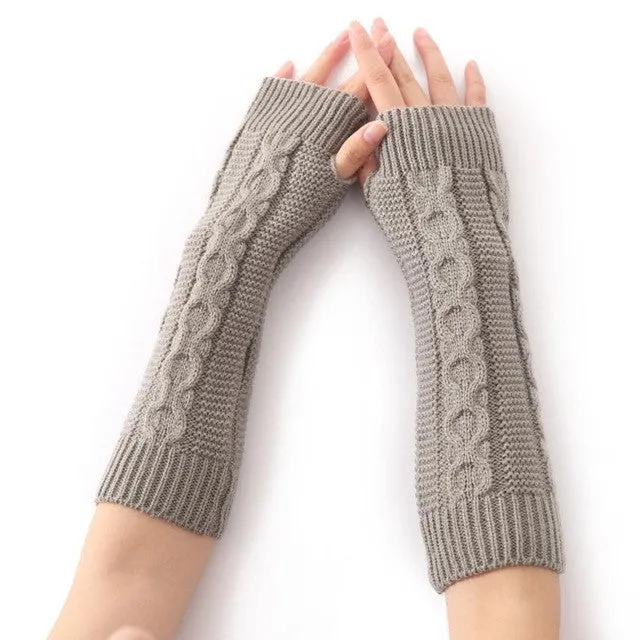 Women's Knitted Long Gloves Solid Soft Warm Elbow Length Fashion Gloves For Female Women Fingerless Mittens SM6