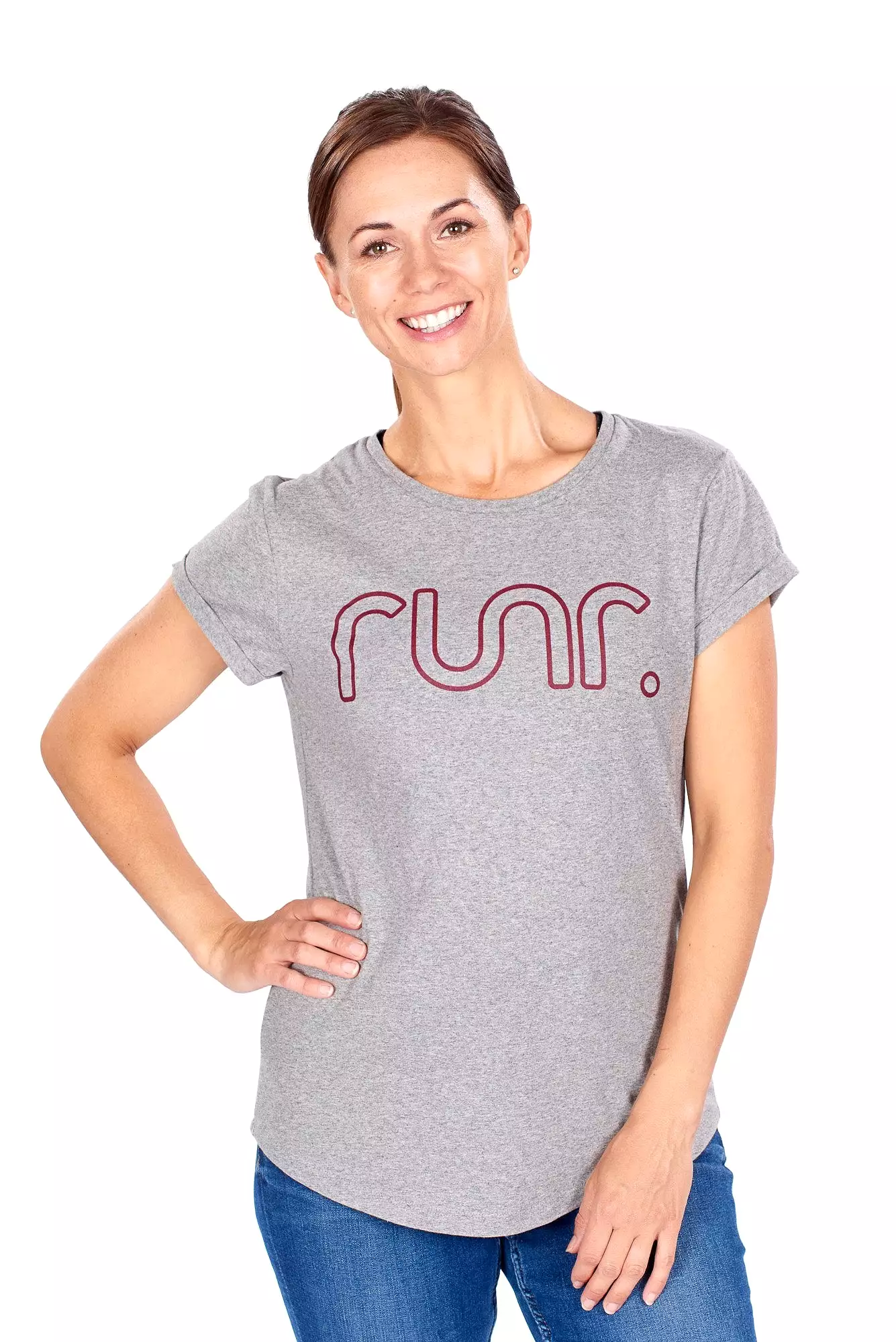 Women's Midnight Runr T-Shirts - Grey/Burgundy