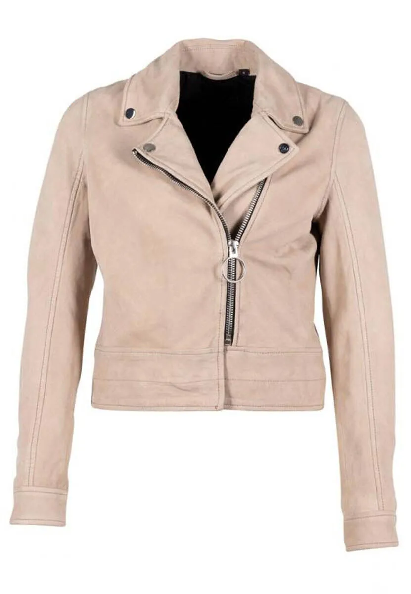 Women's short ivory leather jacket elina biker style