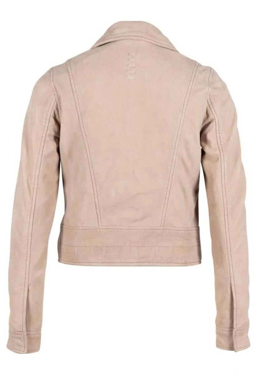 Women's short ivory leather jacket elina biker style