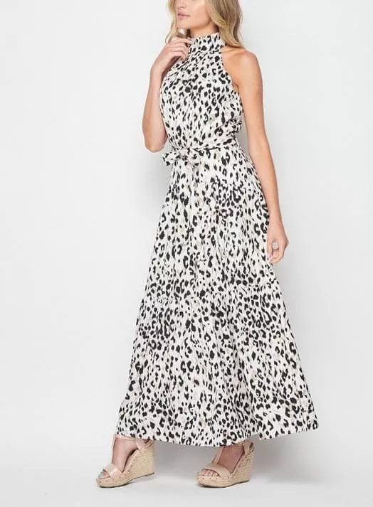 Woven animal print halter maxi dress