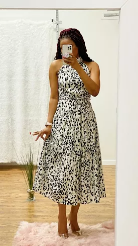 Woven animal print halter maxi dress