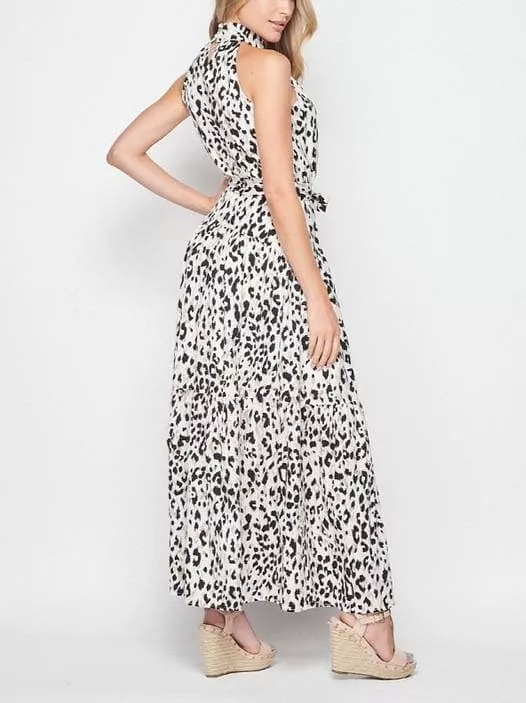 Woven animal print halter maxi dress