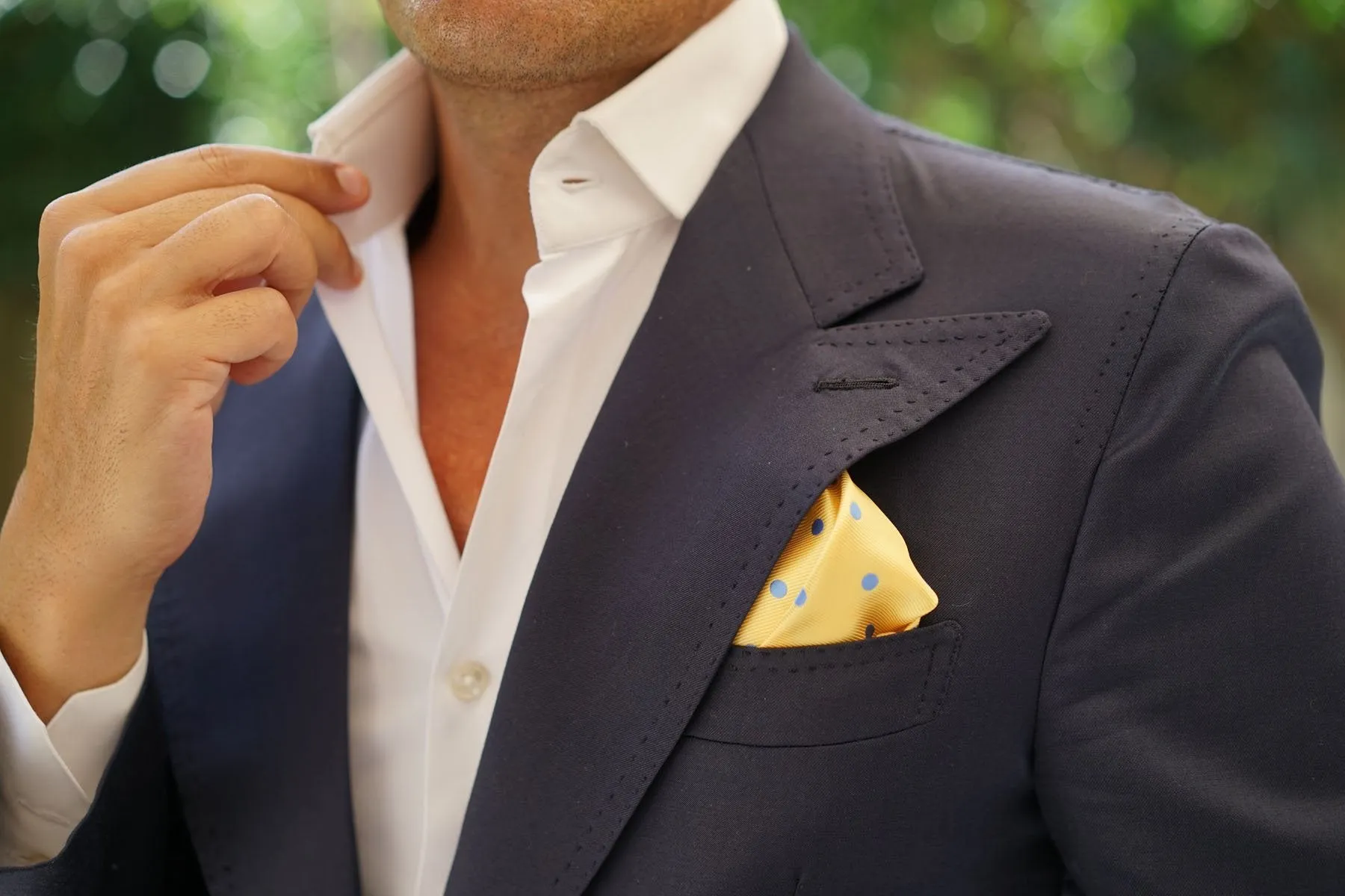 Yellow Pocket Square with Light Blue Polka Dots