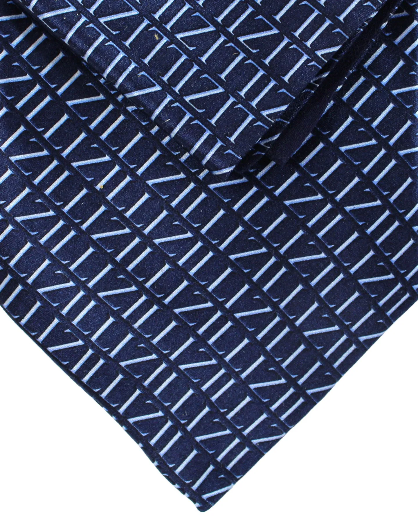 Zilli Silk Tie & Matching Pocket Square Set Dark Blue Logo SALE