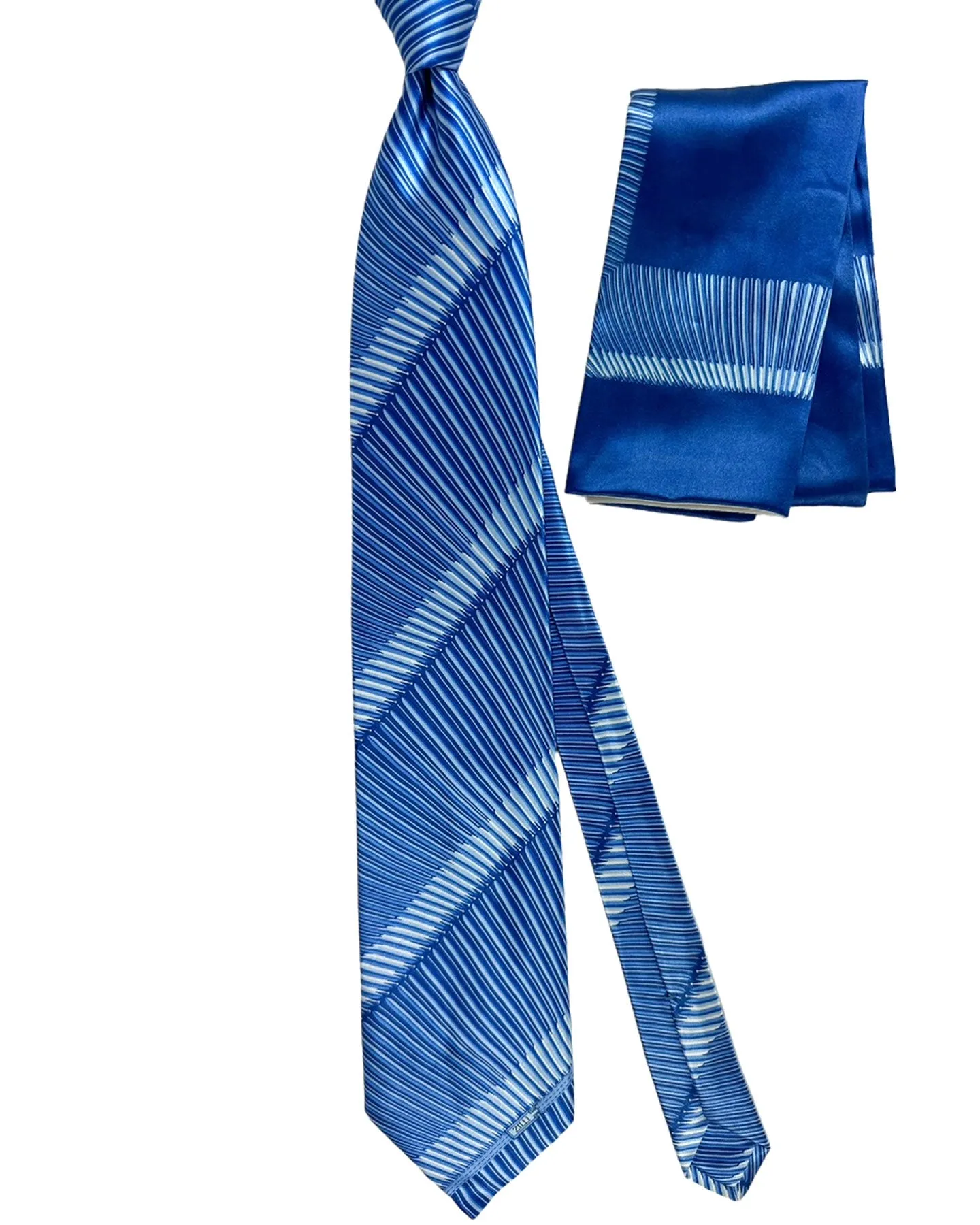 Zilli Tie & Matching Pocket Square Set Blue Stripes