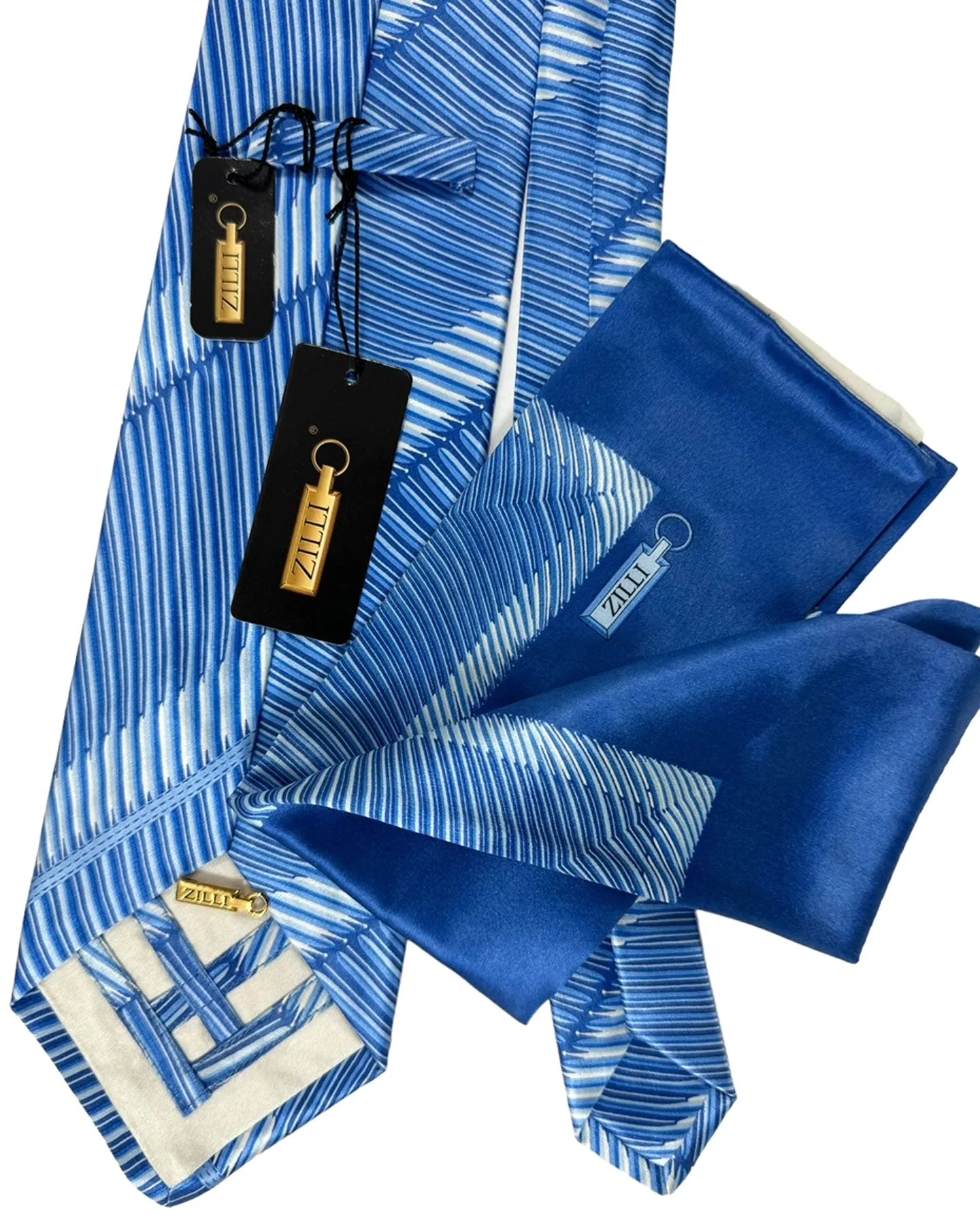 Zilli Tie & Matching Pocket Square Set Blue Stripes