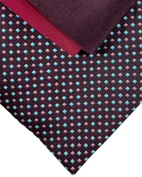 Zilli Tie & Matching Pocket Square Set Maroon Aqua Mini Squares Design